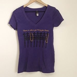 Mardi Gras Themed Purple V-neck T-shirt Medium